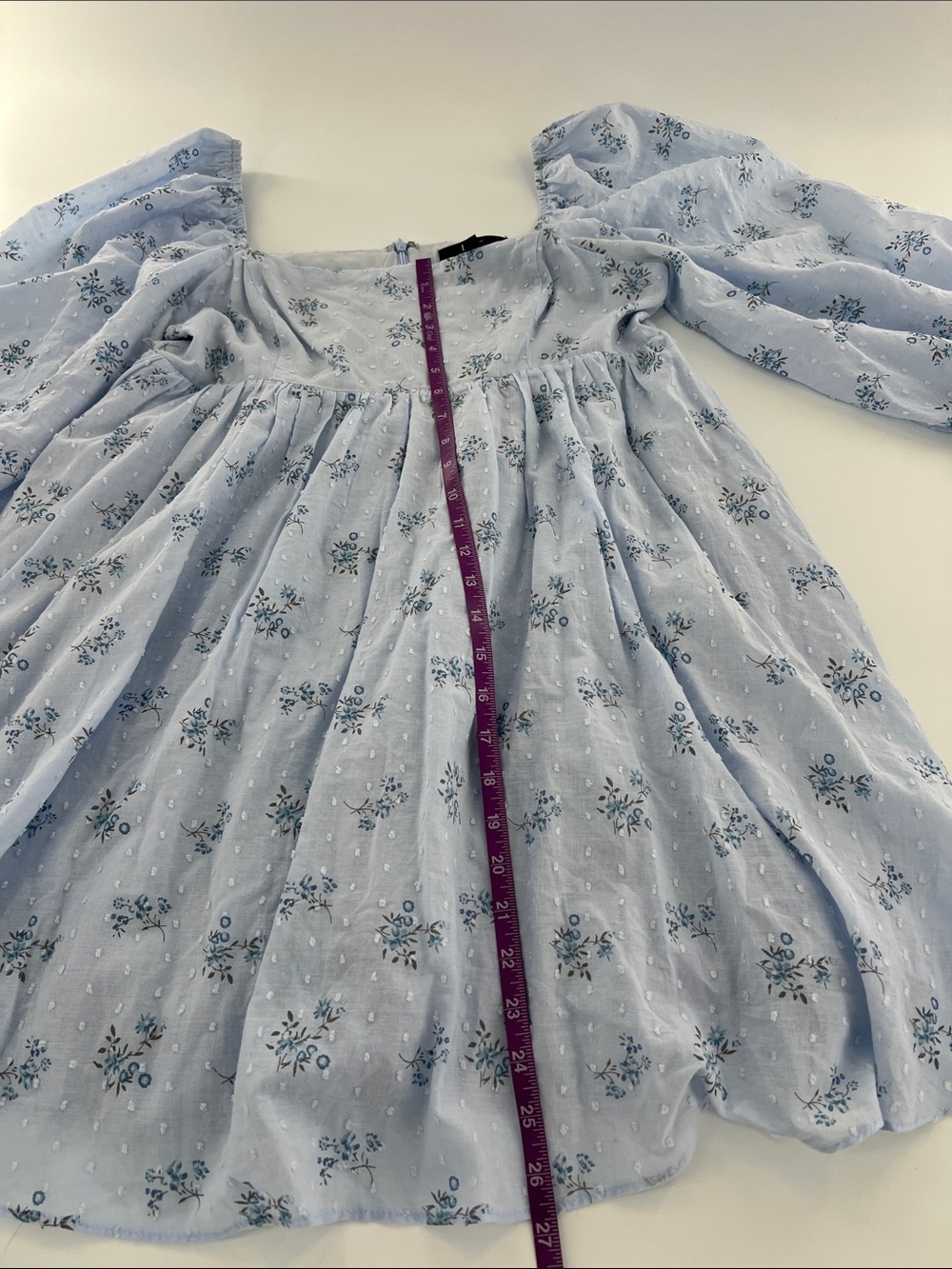 Lulus Always Charming Light Blue Floral Swiss Dot Babydoll Mini Dress Size M - Picture 7 of 11